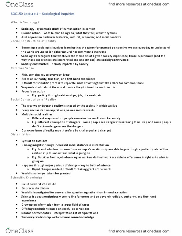 SOC150H1 Lecture Notes - Lecture 1: Knowledge Engineering, Nomothetic thumbnail