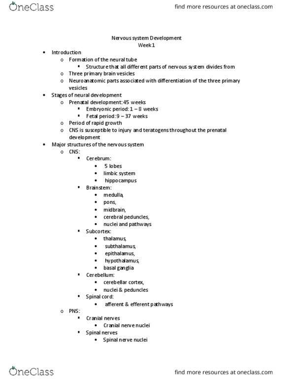 SPA 4104 Lecture 2: Nervous system Development week 1 thumbnail