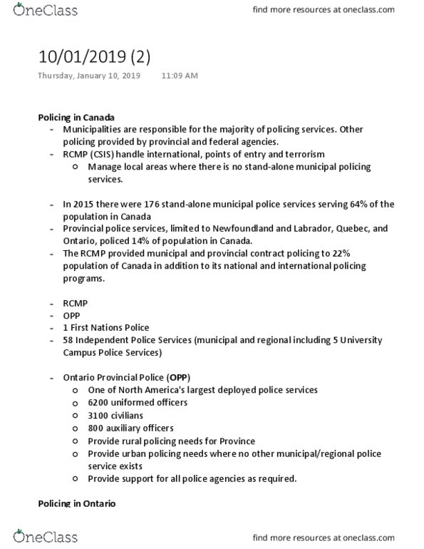 FSC100H5 Lecture Notes - Lecture 1: Ontario Provincial Police, Henry Faulds, Alphonse Bertillon thumbnail