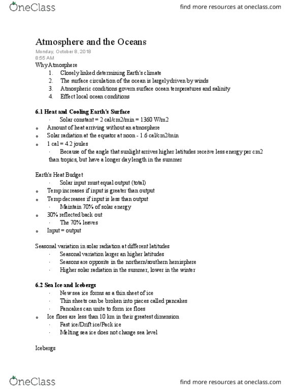 MNS 307 Lecture Notes - Lecture 9: Atmospheric Circulation, Solar Constant, Marching Band thumbnail