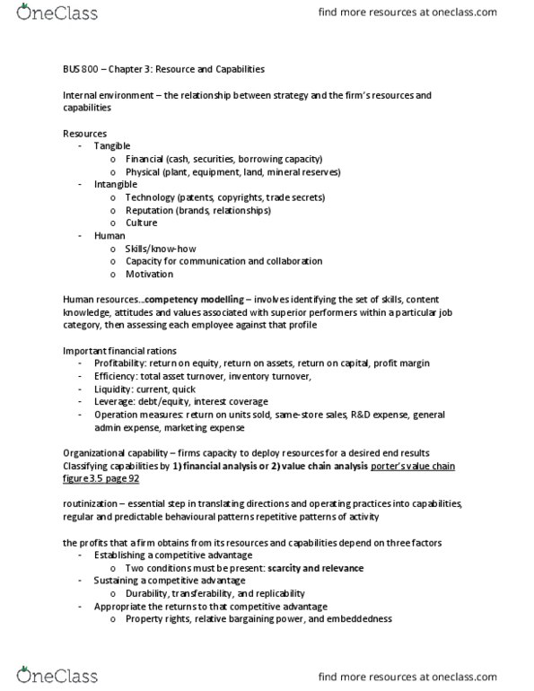 BUS 800 Chapter 3: BUS 800 – Chapter 3 - Resource and Capabilities thumbnail