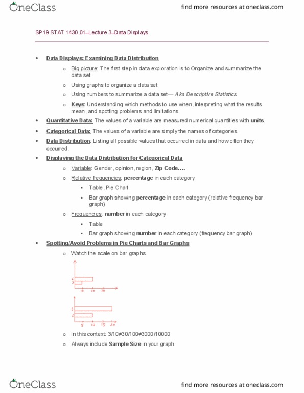 STAT 1430 Lecture Notes - Lecture 3: Bar Chart cover image