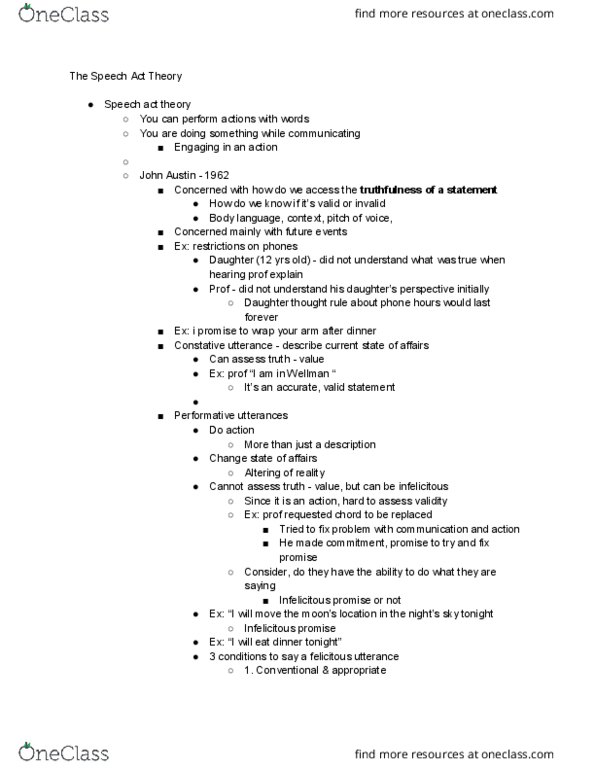 CMN 121 Lecture Notes - Lecture 3: Body Language, Illocutionary Act, John Searle thumbnail