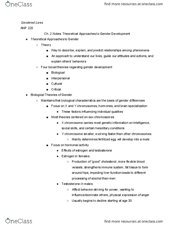 ANP 220 Chapter 2: Ch. 2 Notes-Theoretical Approaches to Gender Development thumbnail