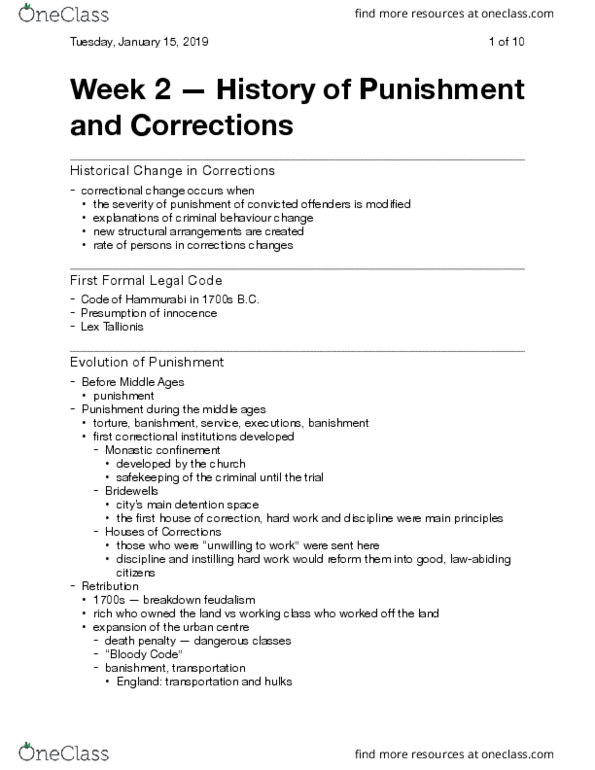 Sociology 2256A/B Lecture Notes - Lecture 2: Bloody Code, Middle Ages, Capital Punishment In Canada thumbnail