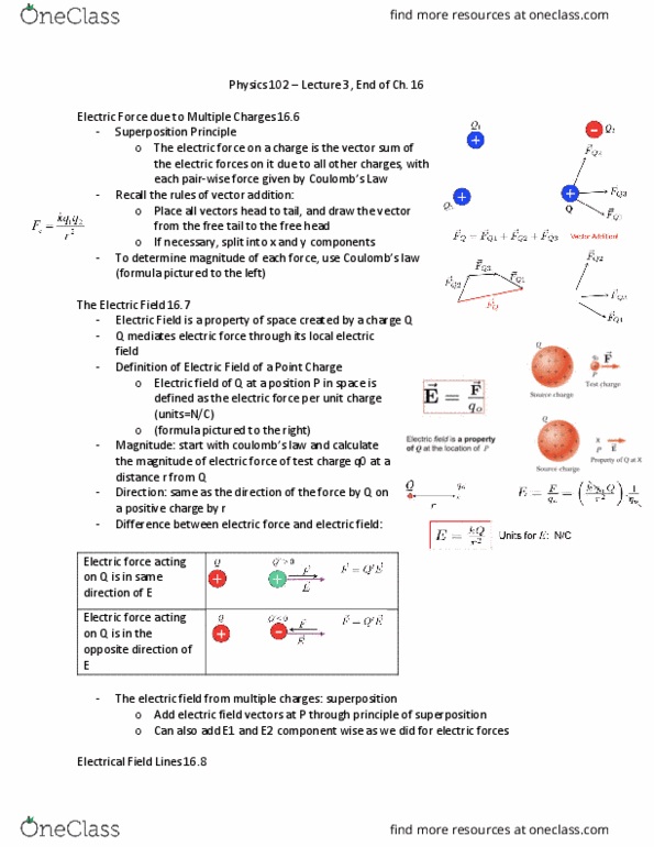 PHYS 102 Lecture Notes - Lecture 3: Field Line, Euclidean Vector, Electric Field cover image