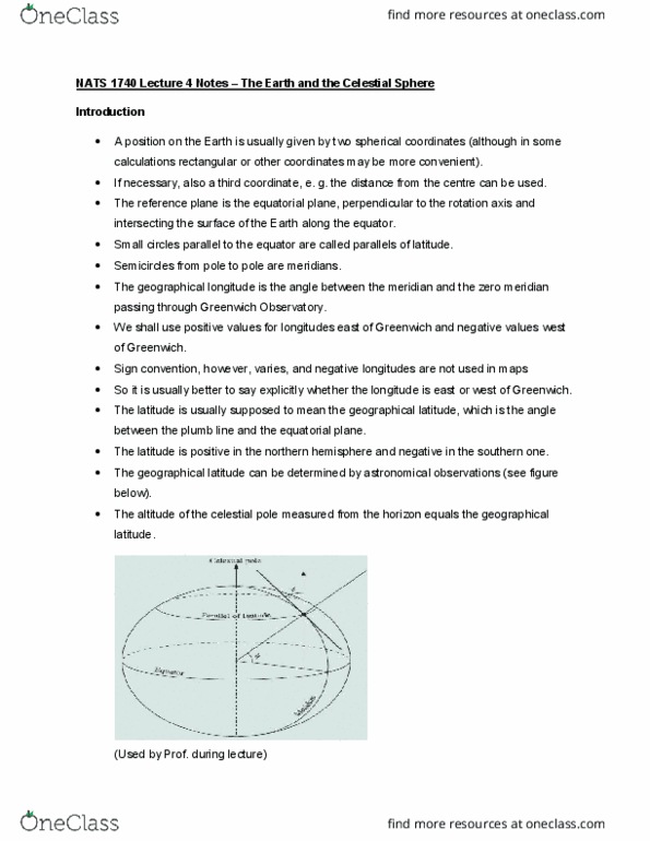 NATS 1740 Lecture Notes - Lecture 4: Cartesian Coordinate System, Spherical Coordinate System, Sign Convention cover image