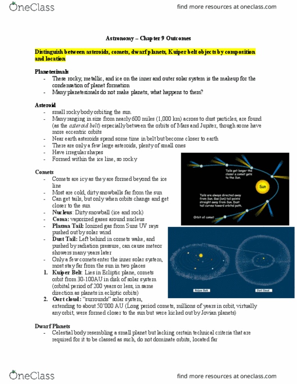 Astronomy 1021 Lecture Notes - Lecture 11: Near-Earth Object, Kuiper Belt, Oort Cloud thumbnail