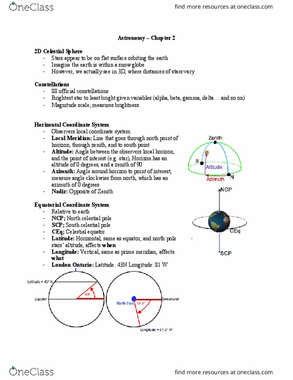 Astronomy 1021 Lecture Notes - Lecture 2: Equatorial Coordinate System, Celestial Equator, Constellation thumbnail