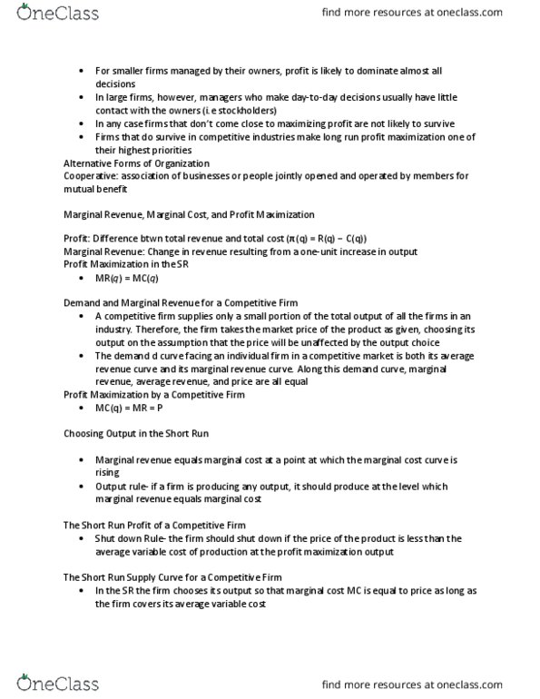 ECON 2G03 Lecture Notes - Lecture 3: Average Variable Cost, Marginal Revenue, Profit Maximization thumbnail