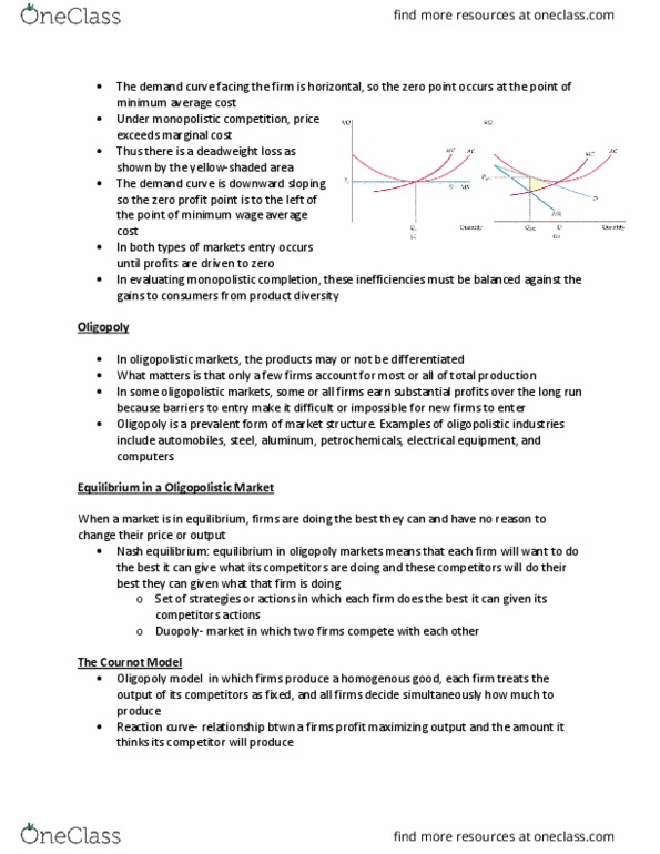 ECON 2G03 Lecture Notes - Lecture 7: Nash Equilibrium, Monopolistic Competition, Deadweight Loss thumbnail