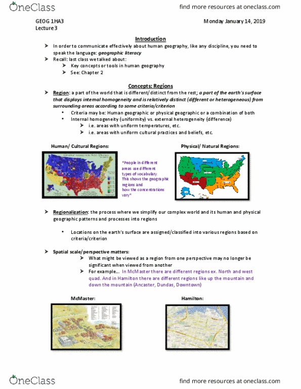 GEOG 1HA3 Lecture Notes - Lecture 3: Human Geography, Collineation, Human Imprint thumbnail