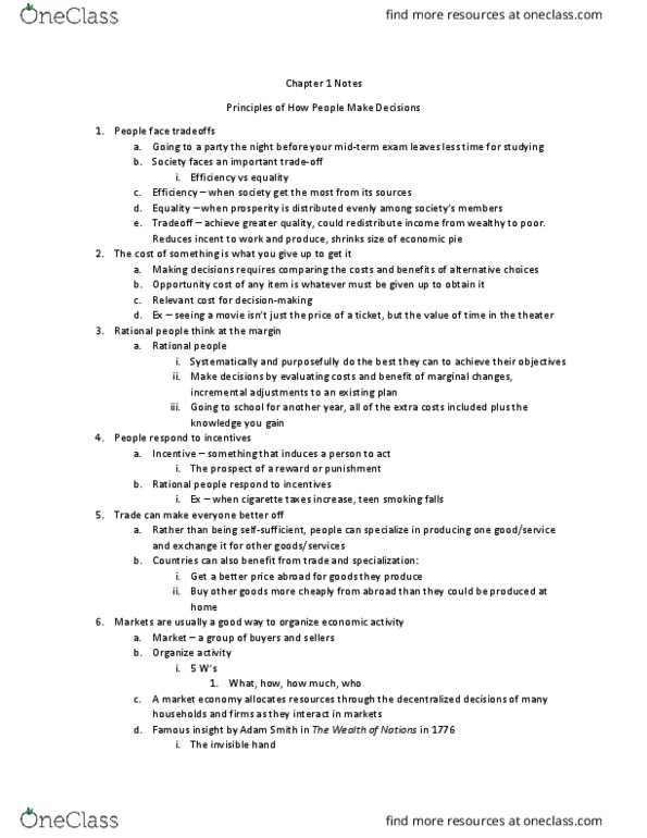 ECON 2100 Lecture Notes - Lecture 1: Five Ws, Invisible Hand, Opportunity Cost thumbnail