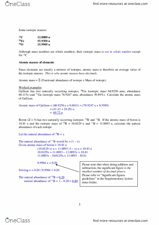 CHEM101 Lecture Notes - Lecture 2: Natural Abundance, Gallium, Iron-56 thumbnail