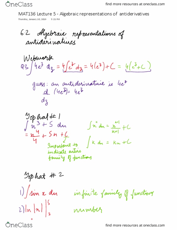 MAT136H1 Lecture 5: Algebraic Represenations of antiderivatives cover image