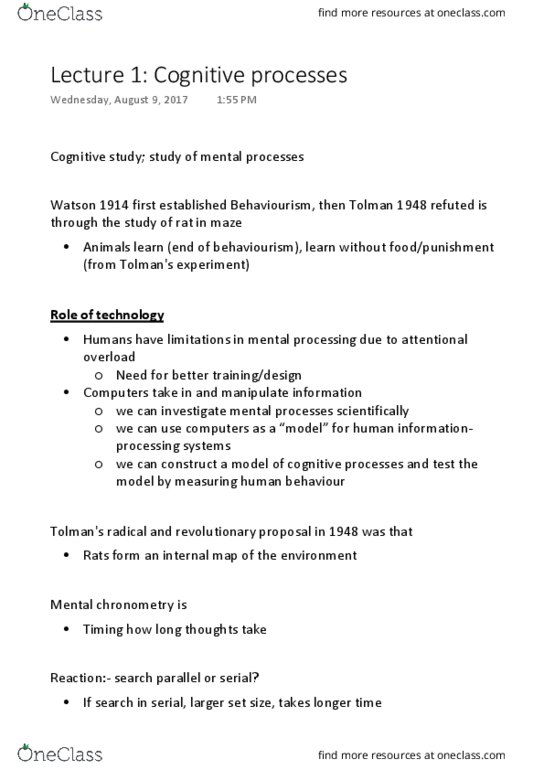 PSYC1002 Lecture 1: Lecture 1- Cognitive processes thumbnail