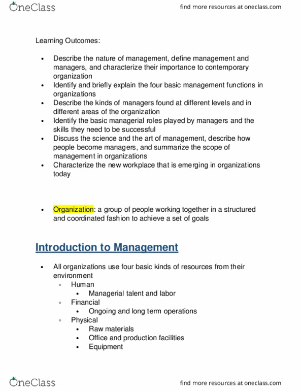 MGMT 309 Chapter 1: Managing and the Manager's Job thumbnail