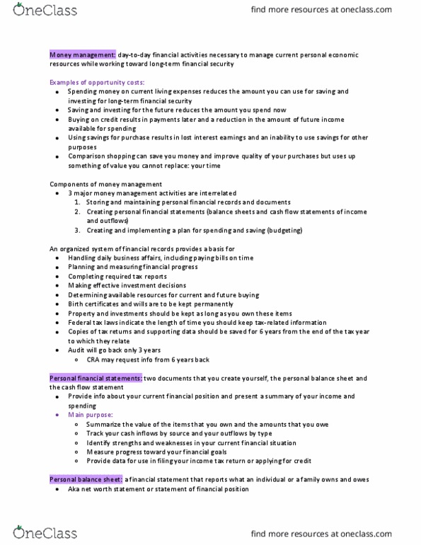 COMMERCE 4FP3 Chapter 2: Money management strategy - Financial statements and budgeting thumbnail