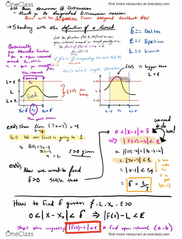 MAT 21A Lecture 5: Definition Of Limit And How To Solve For Delta And Epsilion cover image