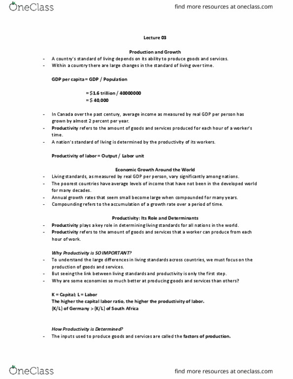 AUECO102 Lecture Notes - Lecture 3: Capital Accumulation, Foreign Direct Investment, Diminishing Returns thumbnail