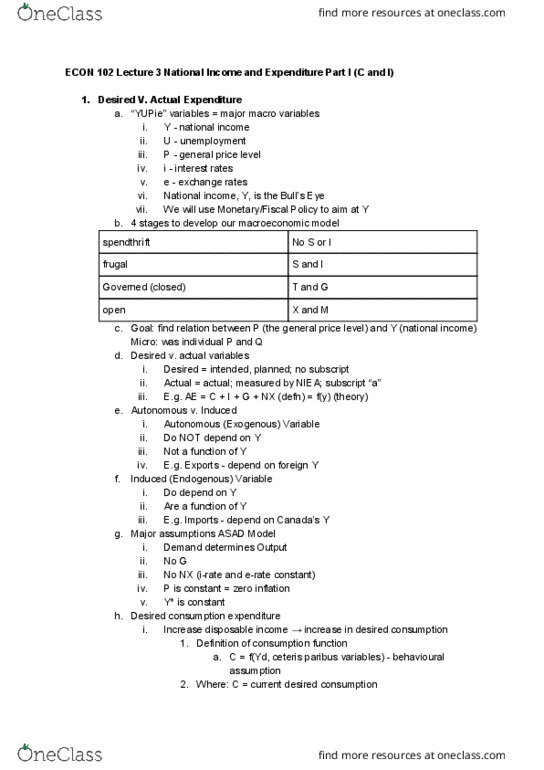 ECON 102 Lecture Notes - Lecture 3: Ceteris Paribus, Macroeconomic Model, Consumption Function thumbnail