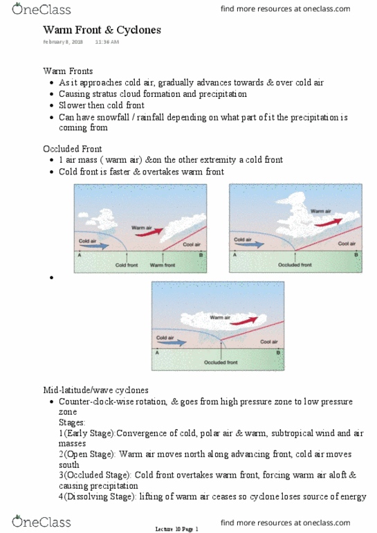 GEOG 1010 Lecture Notes - Lecture 10: Stratus Cloud, Cold Front thumbnail