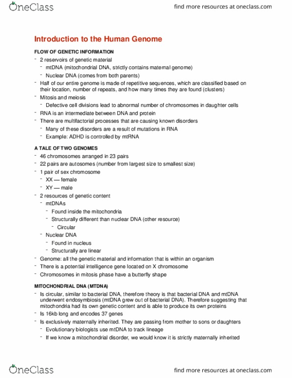 CMMB 413 Lecture Notes - Lecture 1: Mitochondrial Disease, Nuclear Dna, Fundamental Theorem Of Arithmetic thumbnail