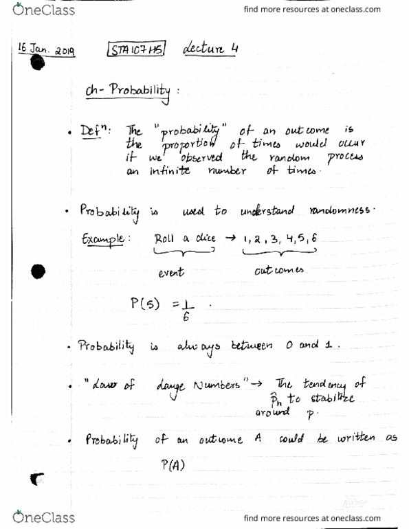 STA107H5 Lecture 4: PROBABILITY cover image