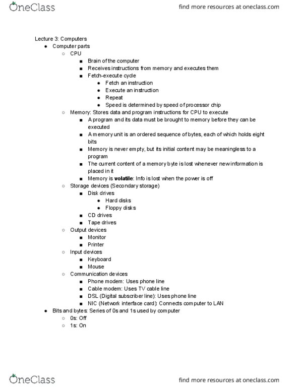 C S 303E Lecture Notes - Lecture 3: Network Interface Controller, Cable Modem, Auxiliary Memory thumbnail