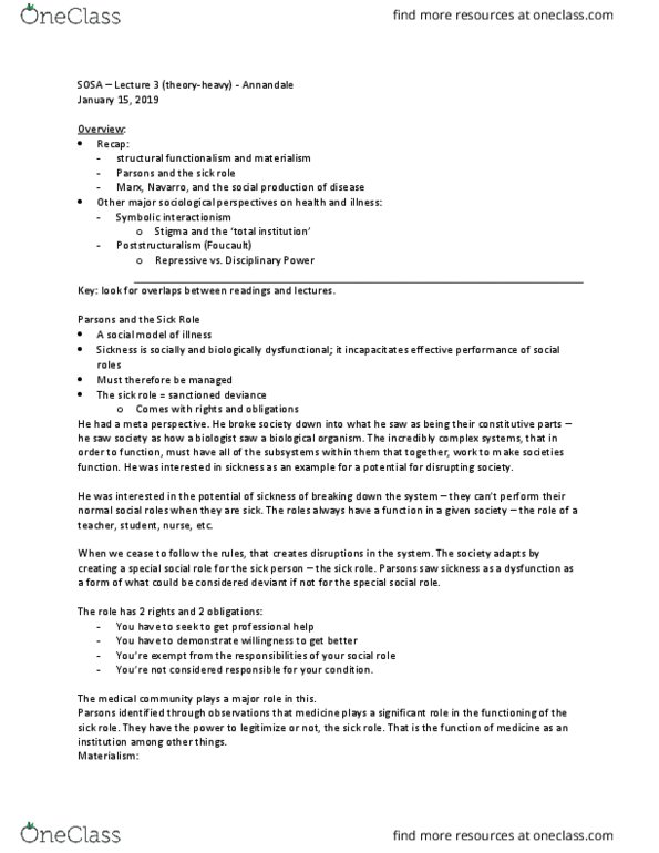 SOSA 2503 Lecture Notes - Lecture 3: Sick Role, Total Institution, Post-Structuralism thumbnail