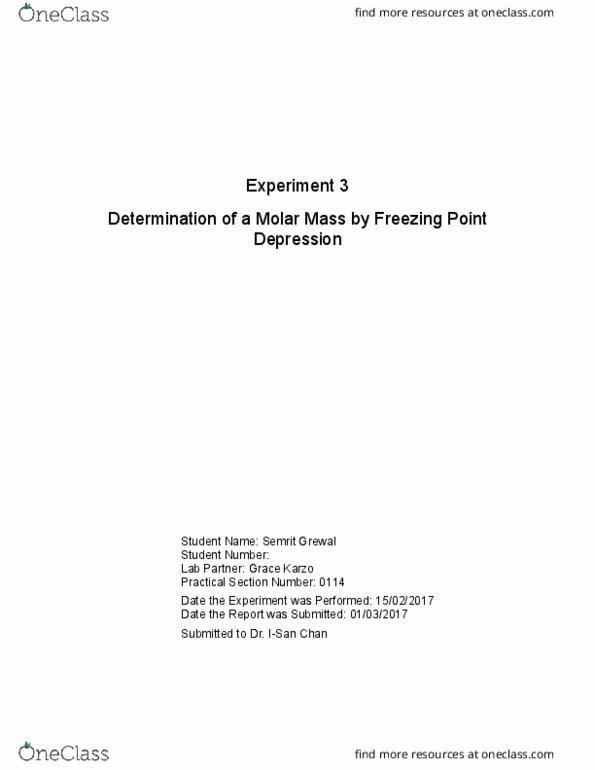 CHM120H5 Lecture 1: Determination of a Molar Mass by Freezing thumbnail