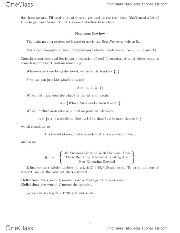 MATH 1P97 Lecture Notes - Lecture 1: Real Number, None Of The Above cover image