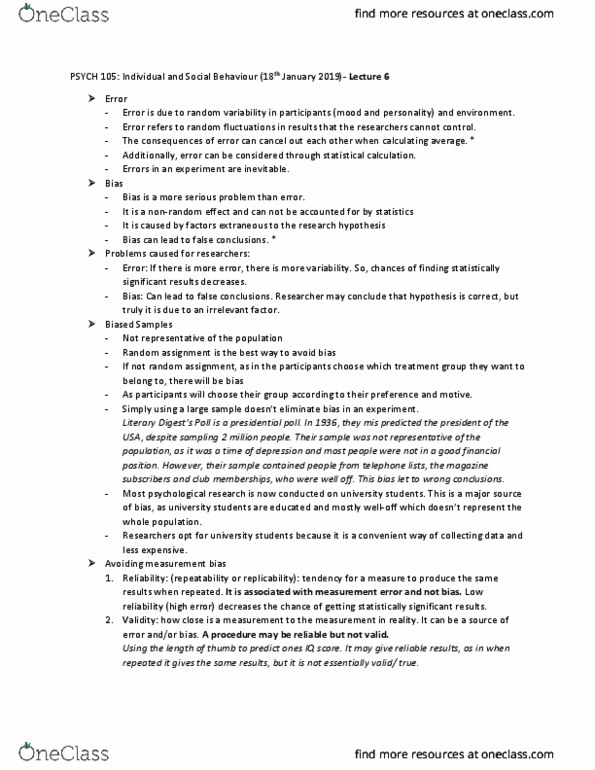 PSYCO105 Lecture 6: Error and bias in research thumbnail