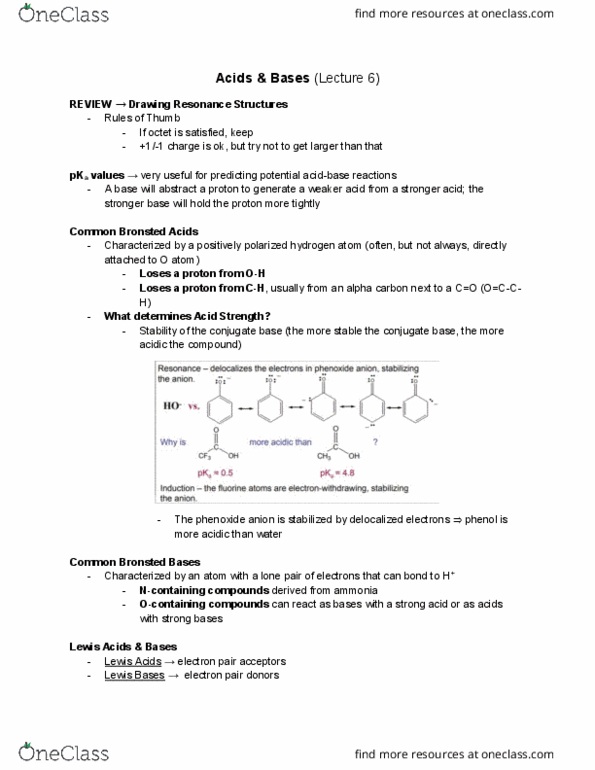 CHM136H1 Lecture Notes - Lecture 6: Lone Pair, Conjugate Acid, Acid Strength thumbnail