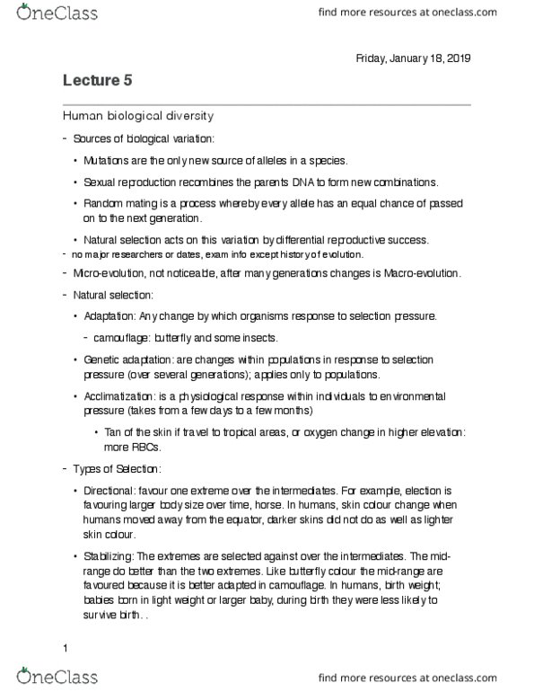 ANTHR101 Lecture Notes - Lecture 5: Birth Weight, Panmixia, Sexual Reproduction thumbnail