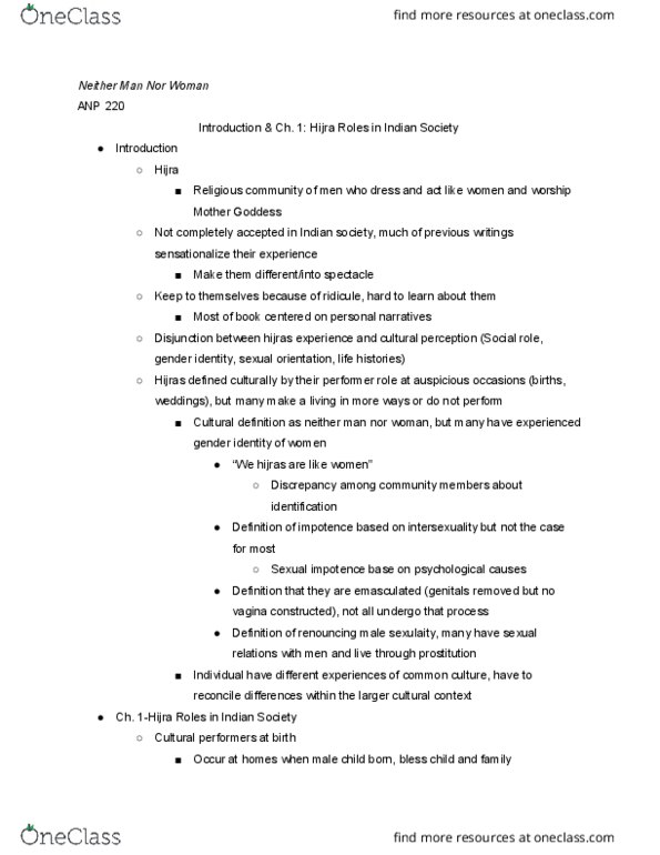 ANP 220 Chapter 1: Neither Man Nor Woman: Introduction & Ch. 1 thumbnail