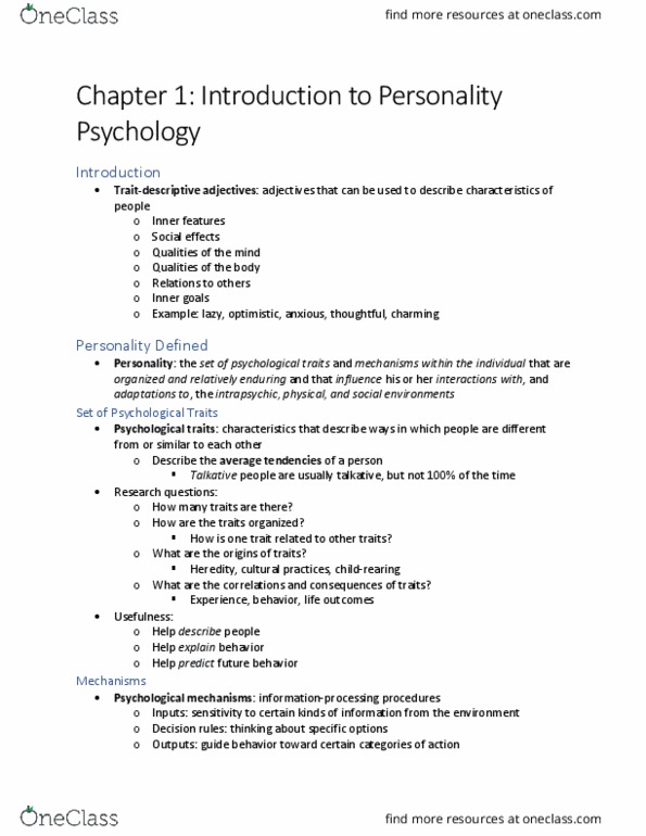 PSYC 3325 Chapter 1: Introduction to Personality Psychology thumbnail