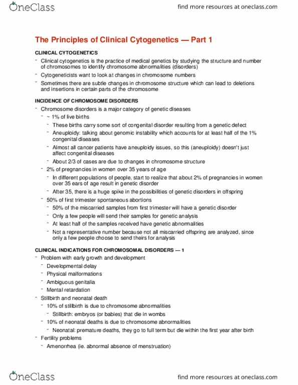 CMMB 413 Lecture Notes - Lecture 2: Congenital Disorder, Chromosome Abnormality, Cytogenetics thumbnail