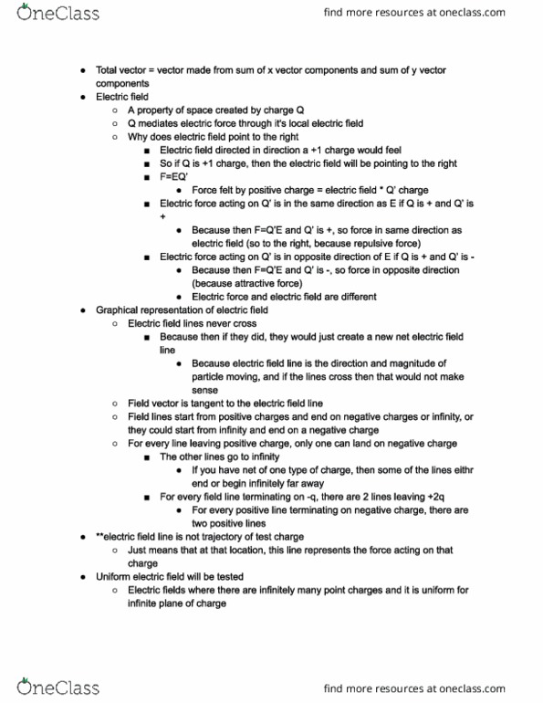 PHYS 102 Lecture Notes - Lecture 3: Electric Field, Test Particle, Field Line cover image