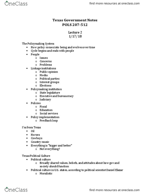 POLS 207 Lecture Notes - Lecture 2: Daniel J. Elazar, Texaco, Feedback thumbnail