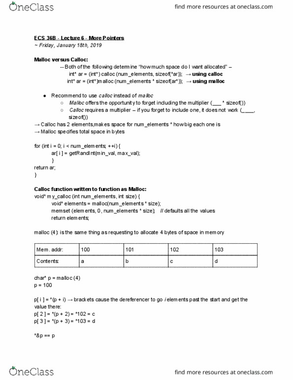 ECS 36B Lecture 6: More Pointers cover image