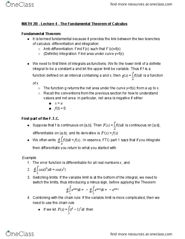 MATH 2B Lecture Notes - Lecture 4: Error Function, Farad, Antiderivative thumbnail
