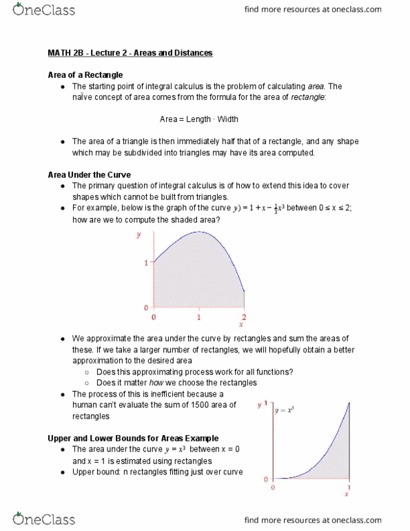 MATH 2B Lecture Notes - Lecture 2: Farad, Riemann Sum cover image
