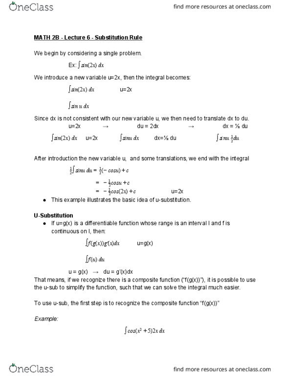 MATH 2B Lecture 6: Substitution Rule thumbnail