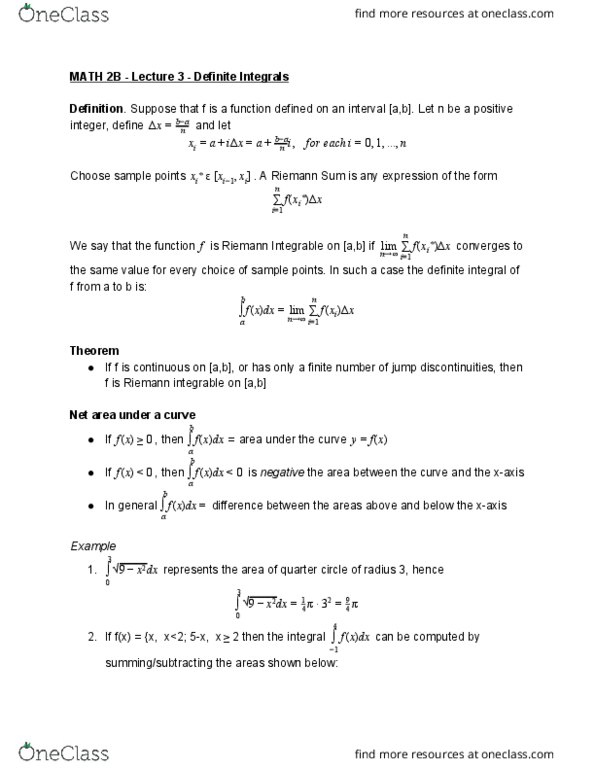 MATH 2B Lecture 3: Definite Integrals thumbnail