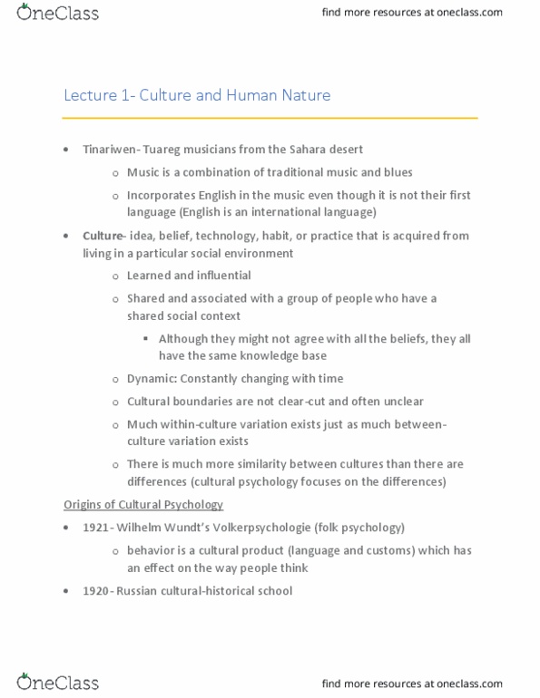 PSYC 3350 Lecture 1: Lecture 1- Culture and Human Nature thumbnail