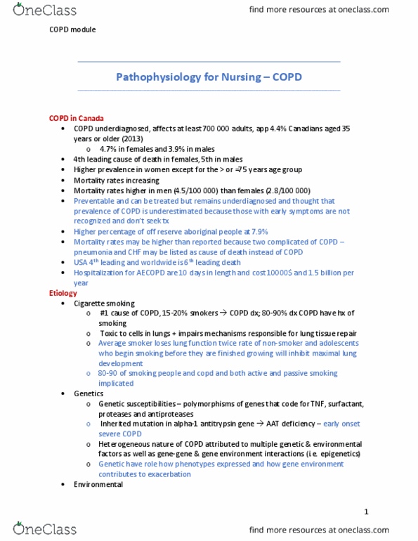 NURSING 2LA2 Lecture 5: Pathophysiology for Nursing- copd thumbnail