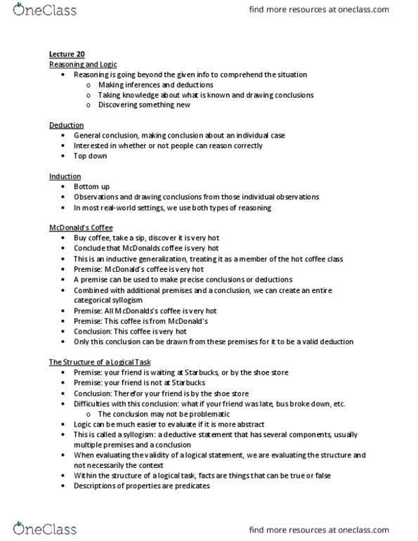 Psychology 2135A/B Lecture Notes - Lecture 20: Syllogism, Deductive Reasoning, Validity thumbnail