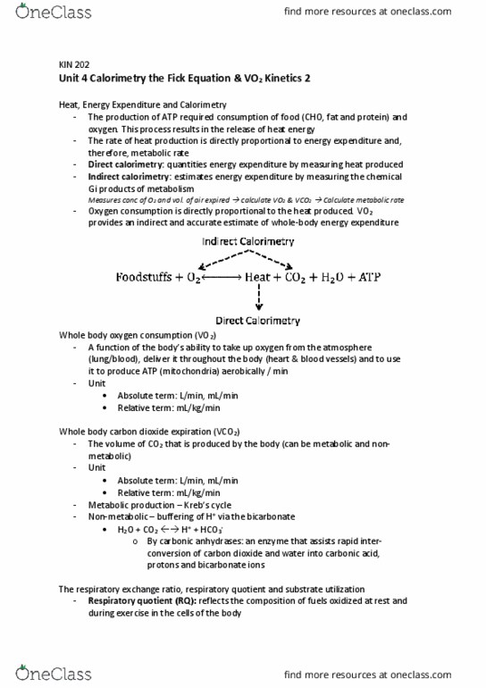 KIN202 Lecture Notes - Lecture 6: Fick'S Laws Of Diffusion, Indirect Calorimetry, Respiratory Quotient thumbnail