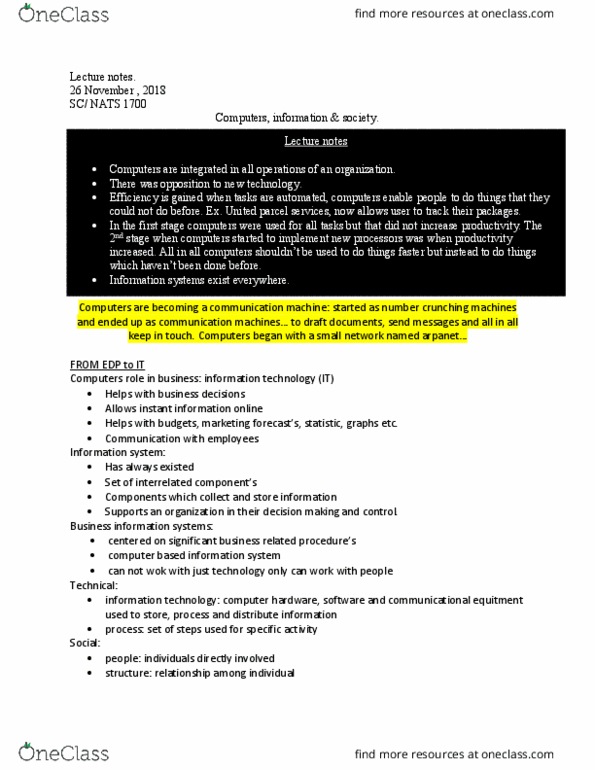 NATS 1700 Lecture Notes - Lecture 7: Computer Hardware, Wok, Arpanet thumbnail